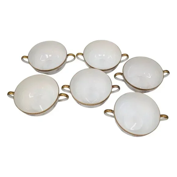 Antique Noritake M Bouillon Cup LOT OF 6 Roses Gold Encrusted N224 Double Handle